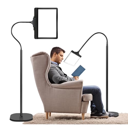 5X Rechargeable Floor Magnifying Glass with Light and Stand, 43 LED Flexible Hands Free Magnifying Lamp,2-in-1 Large Lighted Magnifiers for Reading,Sewing,Crafts,Painting,Close Work,DIY Black
