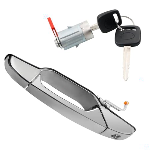 Exterior Chrome Door Handle Front Left Driver Side with Lock Cylinder and 2 Keys, Compatible with 2007-2013 Chevy Avalanche Silverado Tahoe GMC Sierra Yukon Cadillac Escalade, Replaces# 20828258