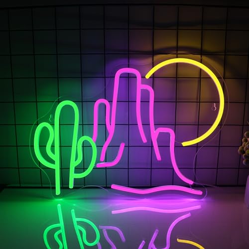 Gdbkabf Cactus Mountain Neon Sign, Neon Signs for Wall Decor Neon LED Signs Room Neon Light Up Signs Home Decor