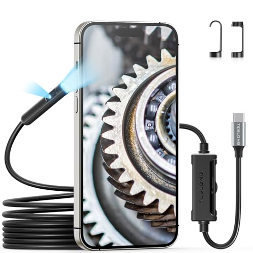 Dual Lens Endoscope with Light, Teslong USB-C Borescope Inspection Camera with 8+1 LED Lights, Flexible Waterproof Fiber Optic Snake Camera Scope Compatible with iPhone 15, Android Phone(10FT)