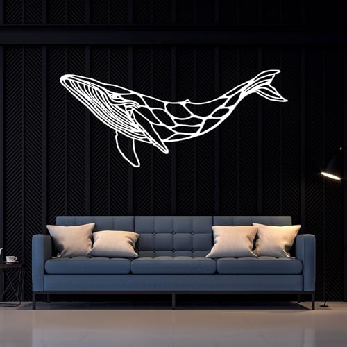 Whale Metal Wall Decor, Huge Whale Wall Art, Blue Whale Metal Wall Decor, Large Metal Fish Wall Art, Metal Art Wall Decor, Ocean Wall Art, Bathroom Wall Decor, Housewarming Gift (White, 41 x 18 inch / 105 x 45 cm)