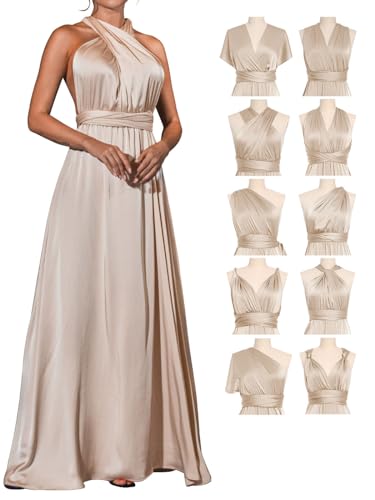 GORAIS Women Infinity Dress for Bridesmaid Long Evening Maxi Wrap Dresses Convertible Prom Wedding Gown Champagne