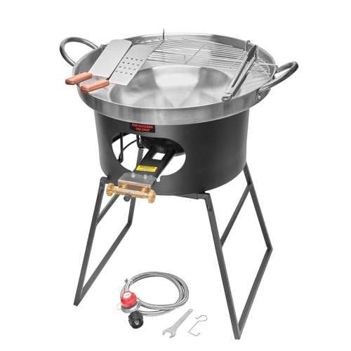 Barton 23" Concave Comal Set 80,000 BTU Propane Burner Stove and Burner Stand, Discada Disc Cooker, Taco para Carnitas Tortillas Stir Fry Wok