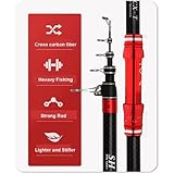 GTOFYU Telescopic Fishing Rod 98% Carbon Fiber Test 20kg Travel Surf Fishing Rod Spinning Power 5-300g Throwing Surfcasting Baitcasting Rod (3.6M/12Ft) (4.5M/15Ft), red