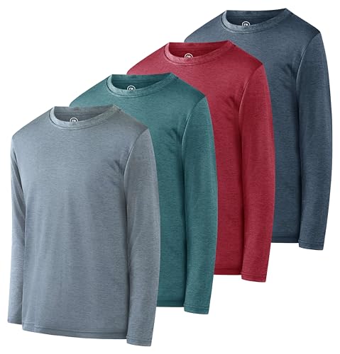 Real Essentials 4 Pack:Boys Youth Active Wear Athletic Quick Dry-Fit Moisture Wicking Performance Basketball Gym Essentials Sport Long Sleeve Crew Undershirt Tee Top Top-Set 2, Medium -(8,10)