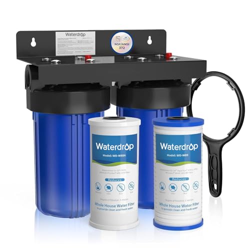 Waterdrop Whole House Water Filter System, with Carbon Filter and Sediment Filter, 5-Stage Filtration, Highly Reduce Lead, Chlorine, Odor and Taste, 2-Stage 5 Micron WD-WHF21-PG, 1" Inlet/Outlet