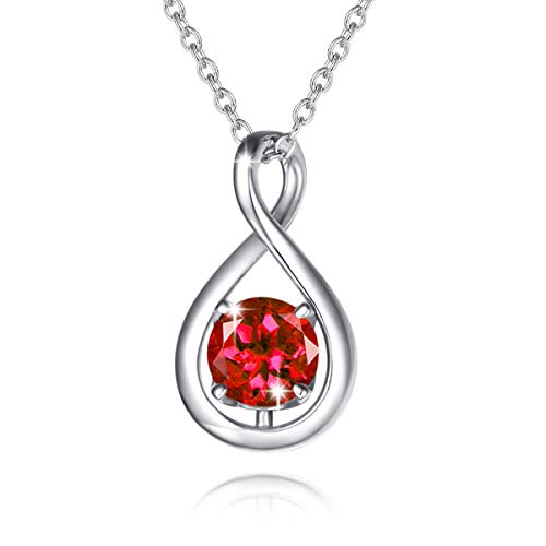 FANCIME Ruby Necklace July Birthstone for Women 925 Sterling Silver Dainty Infinity Link Pendant Red Gemstone Fine Jewelry Birthday Anniversary Valentine's Day Gifts for Women Her
