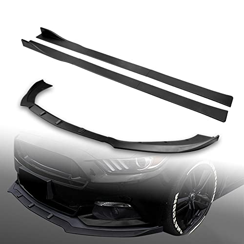Q1-TECH, 9-Piece Front Bumper Lip & Side Skirt Extensions Diffuser Compatible with 2015 2016 2017 Ford Mustang, Front Bumper Lip Spoiler Air Chin Body Splitter ABS (Matt Black)