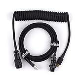 Geeksocial High Sensitive Coiled 6ft Type C USB Cable Painted GX16 Aviator Connector Double-Sleeved Paracord for Mechanical Gaming Keyboard (Black)
