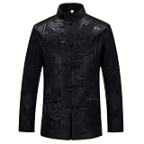 wecotton Tang Suit Men Hanfu Chinese Traditional Clothes Kung Fu Shirt Uniform Long Sleeved Coat Tops and Pants (Black, Large)