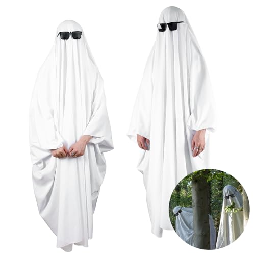 Funnysoft 2 Sets Halloween Ghost Costume Sunglasses Full Cover White Sheets and Black Costume Glasses Halloween Fancy Dress Cosplay Boo Ghost Cloak for Adult Cosplay Party Supplies