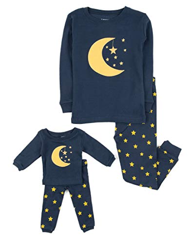 Leveret Moon & Stars Matching Doll & Girl 2 Piece Pajama Set 100% Cotton (10 Years)