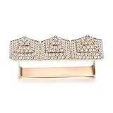 Wellotus Punk Alloy Pyramid Ring Rhinestone Hip Hop Rapper Red Lip Kiss Ring Costume Jewelry, 2 Finger Size (Gold)