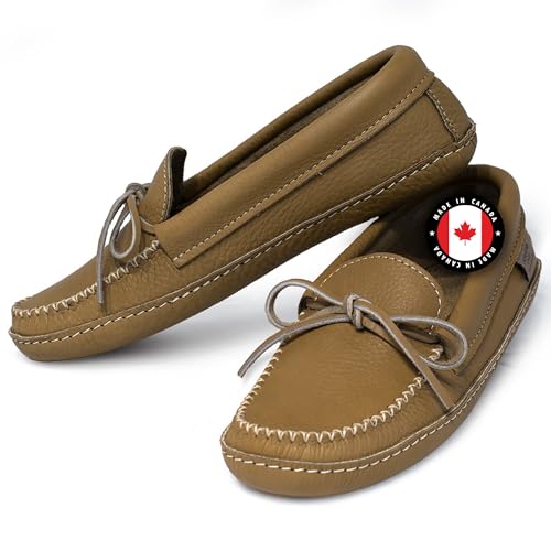 Laurentian Chief Moccasin Slippers for Women with Genuine Cowhide Leather - Canadian Quality Durable Comfortable Stylish Indoor Fancy Shoes for Ladies, Cork Ladies - Indoor and Outdoor, 10