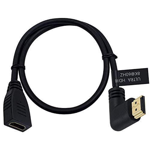 Poyiccot 8K HDMI Extension Cable 2FT, 90 Degree Left Angle Male to Female HDMI 2.1 Cable, 48Gbps High Speed, with 8K@60Hz, 4K@120Hz, HDR, Compatible for Roku TV Stick, HDTV, PS5/PS4