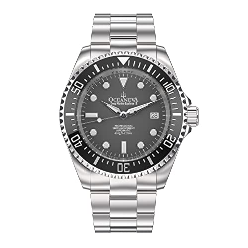 Oceaneva™ Men's Deep Marine Explorer II 1250M Pro Diver Watch Gun Metal Gray Dial - Swiss Made Sellita SW200-1 Automatic Movement Stainless Steel Bracelet