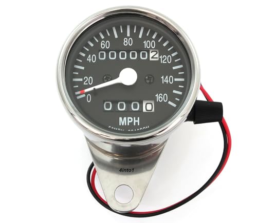 Motorcycle Mini Speedometer with Trip Meter - 2240:60 Ratio - Chrome & Black MPH Mechanical
