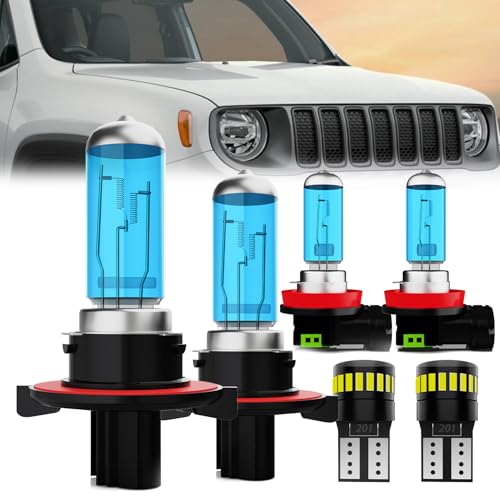 LECCIBUB Headlight Bulbs License Plate Lights Fit For Jeep Renegade 2015-2023, 9008 High Low Beam + H11 Fog Lights Halogen Light Bulb + License Plate Lights, Pack of 6