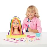 Barbie Totally Hairstyling Doll Head & 20+ Accessories, Color Reveal & Color-Change Pieces, Straight Blonde Neon Rainbow Hair