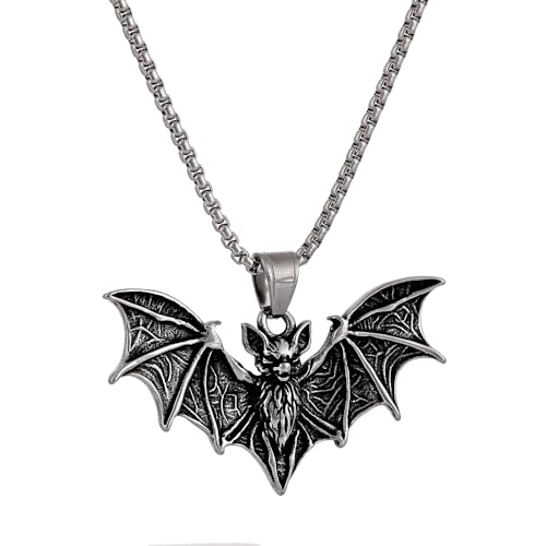 YWMAN Gothic Bat Pendant Necklace, Stainless Steel Vampire Bat Jewelry, Halloween Goth Accessories for Men
