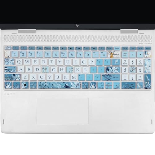 Sanfulin Keyboard Cover for HP Envy x360 15m-bp/bq /2020 2019 HP Pavilion 15/ HP Pavilion x360 15.6” Series/HP Envy 17 17.3" Series/HP Laptop 15t 17t 17-ca0011nr 17-by0040n, Gray Blue Flowers