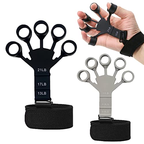 2PCS Finger Strengthener, Grip Strength Trainer, Adjustable Finger Exerciser and Finger Stretcher, Stretch Exerciser Grip Band for Wrist Training, Recovery Hand Strengthener Stretcher Finger Expander Strength Trainer Arthritis Relief , carpal tunnel pain