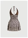 BEAUDRM Women's Y2K Leopard Print Halter Dress Sexy Ruched Tie Backless Tiered Layer Mini Dresses Cheetah Mesh Ruffle Dress Brown Small