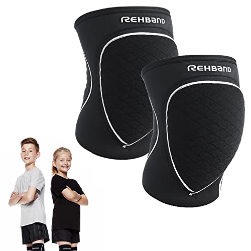 Rehband Knee Pads for Children, 1 Pair, Knee Protectors for Volleyball, Comfortable & High Protection, Children's Knee Guards for Indoor Sports, Colour:Black, Size:Large, Side:Pair
