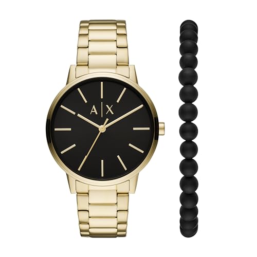 A｜X ARMANI EXCHANGE Men's Gold-Tone Stainless Steel Watch & Bracelet Gift Set (Model: AX7119)
