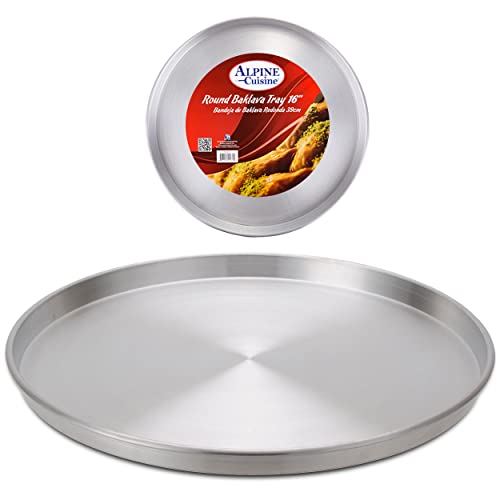 Alpine Cuisine Aluminum Round Baklava Tray 16-inch - Bakeware Pizza Cooking Pan for Oven - Durable Round Pizza Tray For Pie Cookie - Healthy & Heavy Duty, Rust Free & Dishwasher Safe
