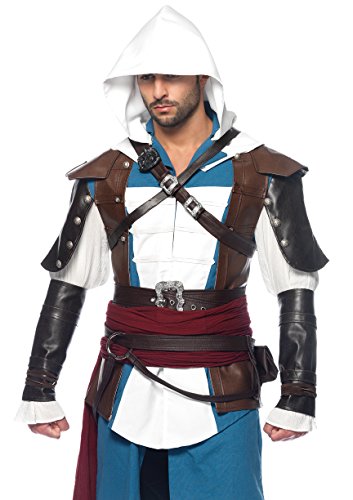 Leg Avenue Men's Assassin's Creed 9 Piece Edward Deluxe Costume Cosplay, Blue/White, Small / Medium