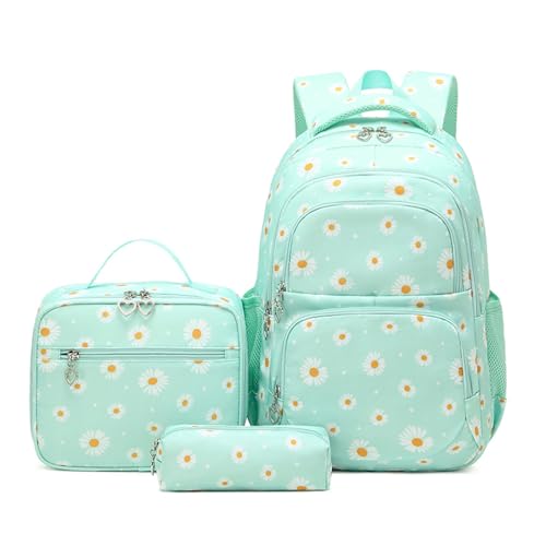 Daisy Backpack for Girls,Bookbag with Lunch Box Kids School Bag Set 3pcs Flower Girls Backpack Set School Daypack for Teens Girls