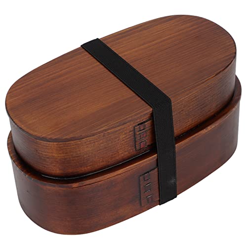 Niiyen Japanese Bento Box Double Lunch Box Wooden Food Container Adult Picnic Box Portable Bento Box for Office Hiking Camping Potluck
