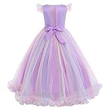 Girls Fancy Costume Pageant Princess Tulle Dress Kids Baptism Christening 3rd Birthday Party Father's Day Mother's Day Carnival Long Maxi Ball Gown Children's Day Gift Rainbow Purple 13-14 Years