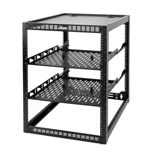 Tecmojo 16U Open Frame Rack for Servers & AV Gear,Server Rack Floor Standing or Wall Mounted,with 2 PCS 1U Rack Shelves & Mounting Hardware,Network Rack for 19"" Networking,Servers and Audio, Black