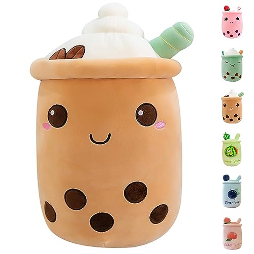 MDXMY Plush Stuffed Bubble Tea Plush Pillow Soft Cute Pearl Milk Tea Hug Toy(Brown Cream, 19.6 inches)