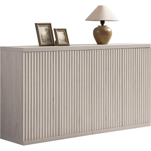 SICOTAS Buffet Cabinet with Storage Accent Sideboard Modern Credenza with Doors & Shelves Fluted Media Console Mid Century Coffee Bar Table for Living Room Kitchen Dining Room Hallway（2PCS）