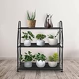 VyGrow Plant Stand, 3 Tier Plant Shelf for Indoor Outdoor, Heavy Duty Metal Outdoor Plant Stand Holder Rack for Living Room Balcony and Garden, Black