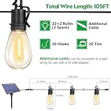 TDLOL 105FT Solar String Lights for Outside, Solar Lights Outdoor Waterproof with Remote Control USB Port, Solar Powered Patio Lights with 32 S14 Shatterproof Sockets, IP65 Grade LED for Porch Bistro