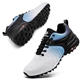 Unitysow Men's Trail Running Shoe Lightweight Breathable Walking Sneakers Outdoor Athletic Running Tennis Training Shoes,White Blue,7 US