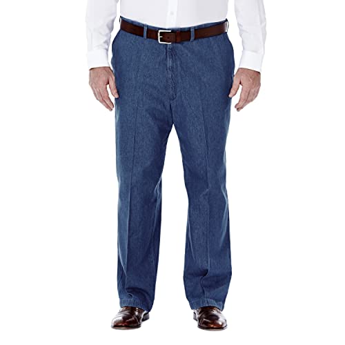 Haggar Men's Work To Weekend No Iron Denim Flat Front & Pleat Pant - Regular and Big & Tall Sizes , Cadet Blue 01, 46Wx 30L