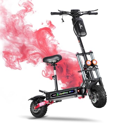 Off Road Electric Scooter Adults 55 MPH, 6000W Dual Motors 60 Miles Long Range, Hydraulic Suspensions Dual Oil Brakes,ZonDoo ZO03 All Terrain Tires E Scooter with Seat & Damper,UL 2272 Certified