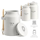 Barnyard Designs Canister Set for Kitchen Counter, Coffee Tea Sugar Container Ceramic Set, Decorative Canisters, Rustic Farmhouse Canister Jars, White (Coffee/Sugar/Tea)