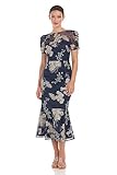 JS Collections Women's Hope Flounce Tea Length Dress, Navy/Jade