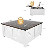 jimeimen Farmhouse Lift Top Coffee Table with Storage, Wood Square Center Table with Charging Station&USB Ports, Living Room Central Table w/Large Hidden Space, for Living Room, Bedroom, Home Office