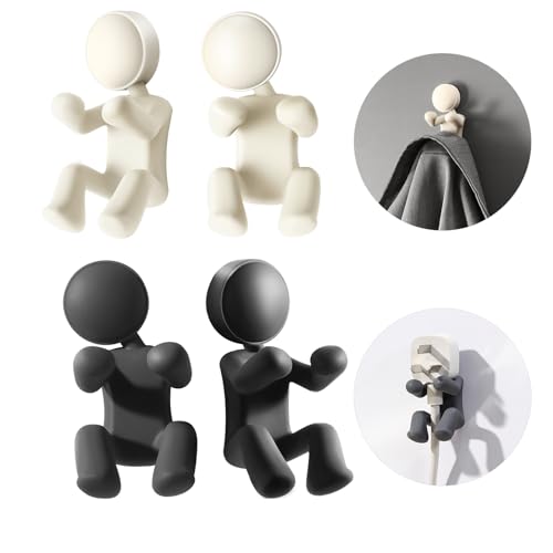 Creative doll Silicone Hook,Razor hooks for shower,Multifunction Utility hook,Waterproof Bathroom hook for Towel,Key and etc,Dorm Room Essentials,Fun Gifts for best friend (4Pcs(Grey and White))