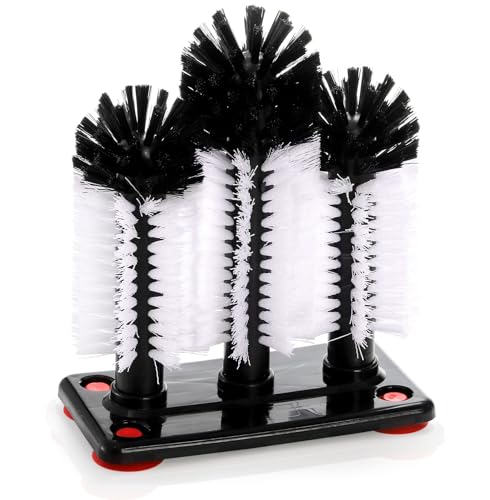 Yesland Water Bottle Cleaning Brush with Suction Base, 3 Head Removable Glass Washer Bristle Brush Cleaner for Long Leg Cup, Beer Cup, Red Wine Glass, Bar, Kitchen, Sink, Home Tools