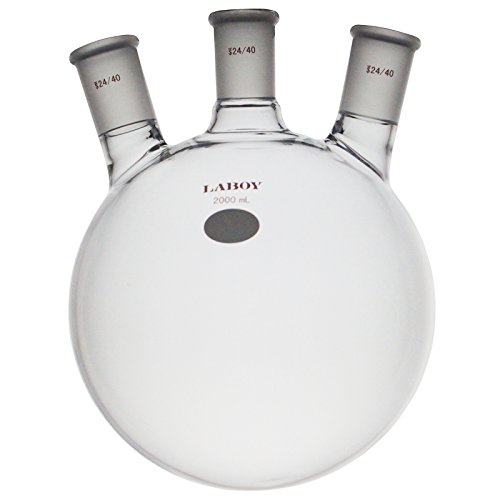 Laboy Glass 2000mL 3 Neck Round Bottom Boiling Flask with 24/40 Center & Side Joints Angled Receiving Reflux Flask Multi Neck Apparatus Organic Chemistry Lab Glassware