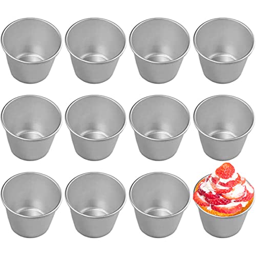 FRIGIIRE 12 Pieces Pudding Molds for Baking Single Muffin Tin Cupcake Tin Ramekins Cups Nonstick Souffle Darioles Mould Aluminum,3.15 inch Height