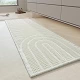 AMOAMI Waffle Bath Runner Rug Super Absorbent Bath Mats for Bathroom Runner Rug Non Silp Machine Washable Bathroom Mat Soft Long Bathroom Rugs with Tassels Front of Bathtub, Sink, White 24"x48"